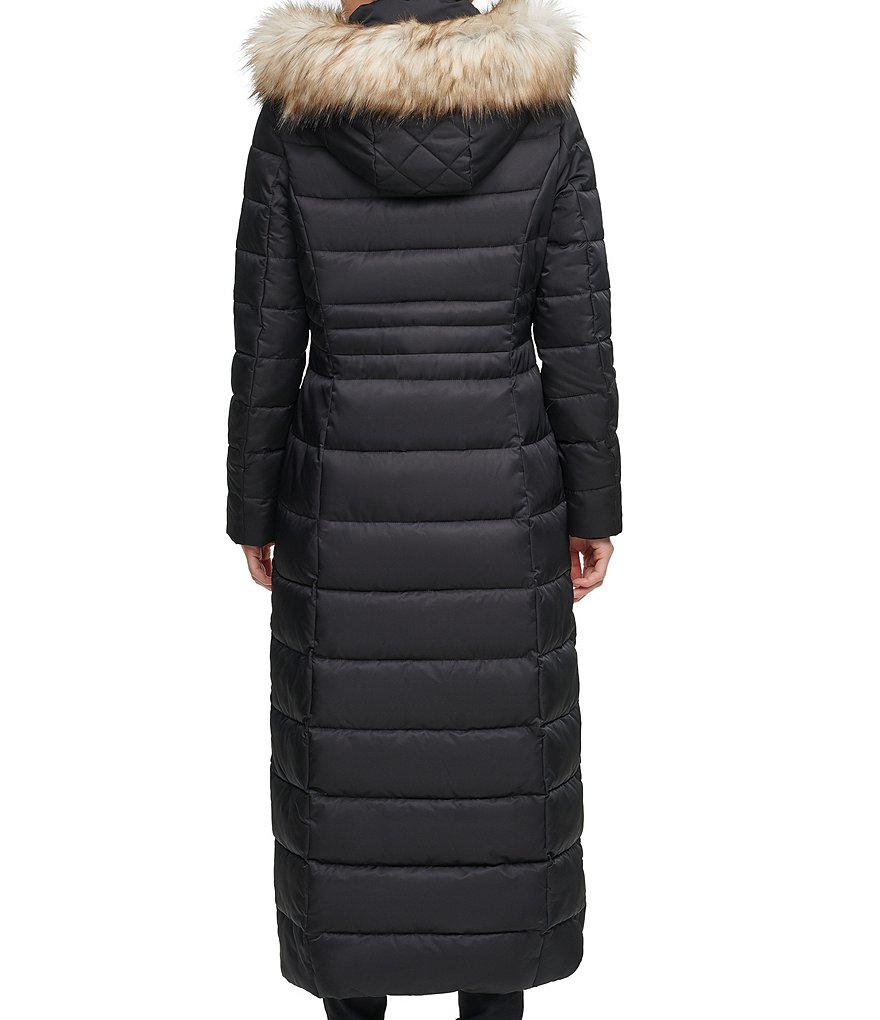 Kenneth Cole New York Faux Fur Trim Hooded Maxi Down Puffer Coat