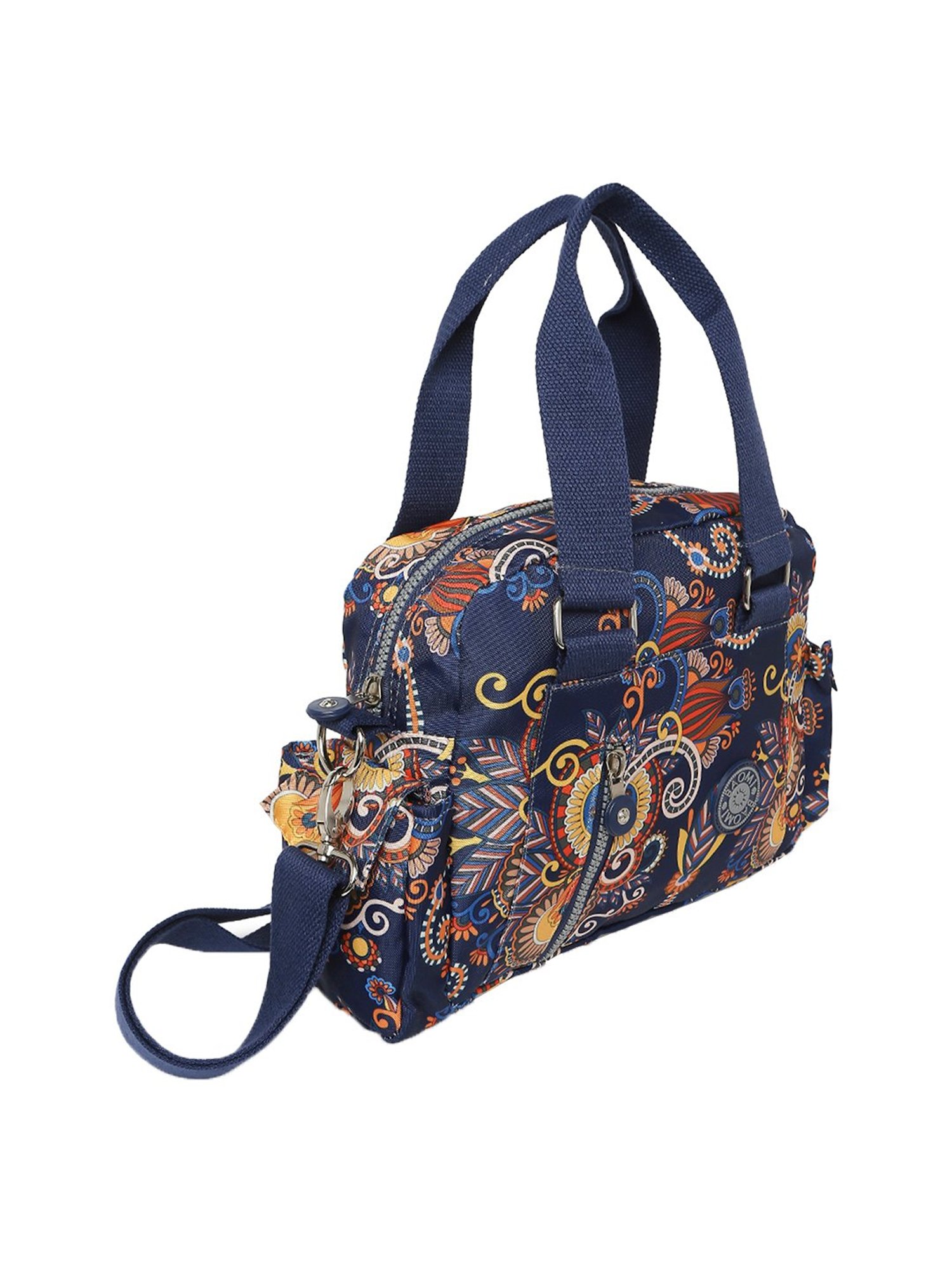 Baomi Blue & Yellow Printed Medium Handbag