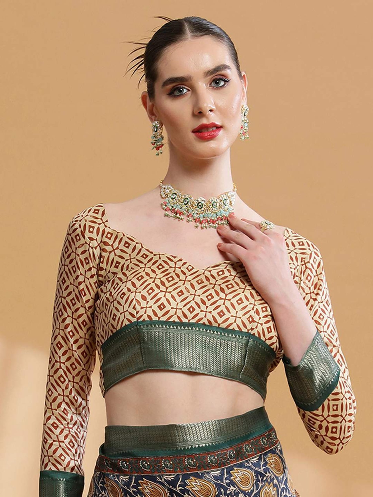 Saree Mall Navy Printed Saree With Unstitched Blouse