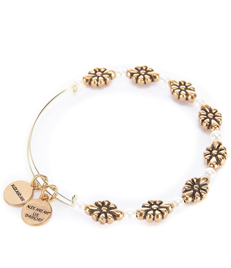 Alex and Ani Daisy and Pearl Charm Bangle Bracelet