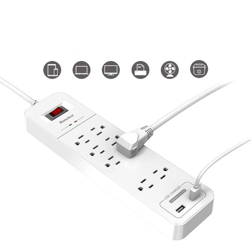 Huntkey 2 x SMC807 Power Strip with 8 Standard American Sockets, 2 5V/2.4A USB Ports, and 6 Foot Heavy Duty Cord, White (2 Pack)