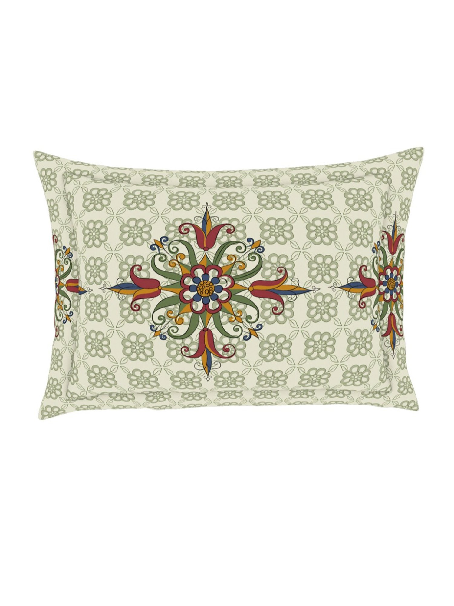 Spaces Printed Green 210 TC Cotton Queen Bed Sheet with 2 Pillow Covers