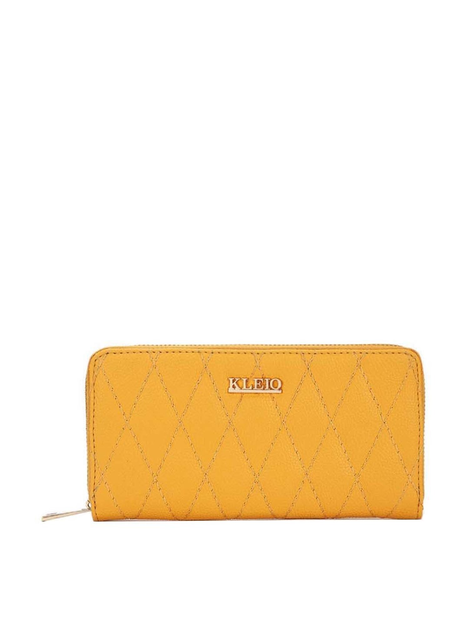 KLEIO Mustard Quilted Zip Around Wallet for Women