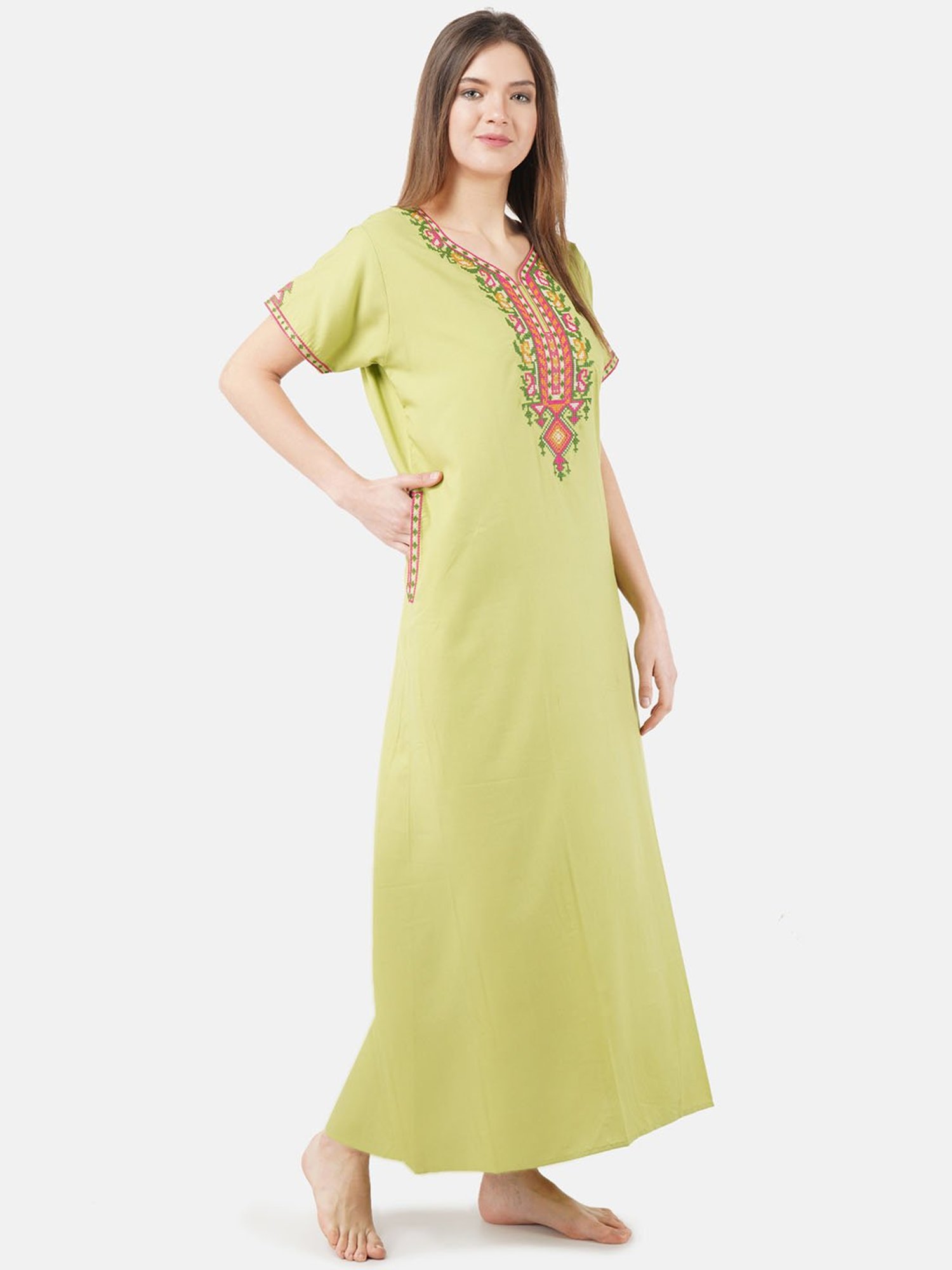 KOI SLEEPWEAR Pista Green Embroidered Nighty