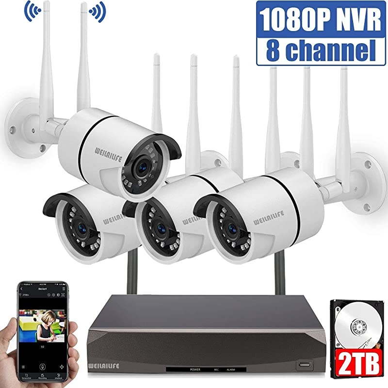 Camera System Wireless,8 Channel Home Outdoor Wireless Surveillance Camera System and 4Pcs 1080P WiFi Weatherproof IP Camera with Night Vision,Remote View,2TB Hard Drive