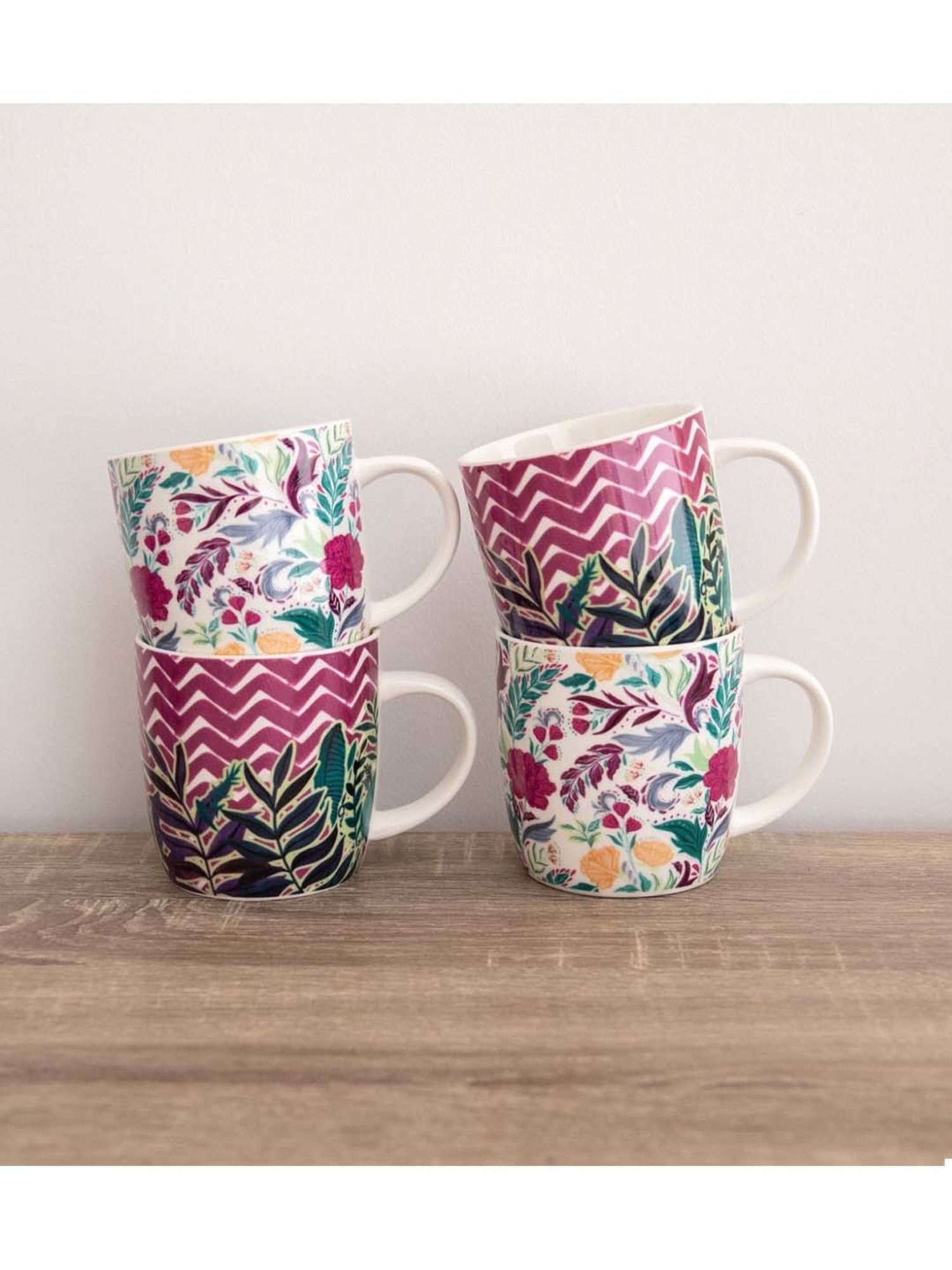 KitchenCraft Multicolor Ceramic Barrel Mug (0.425 L) - Set of 4