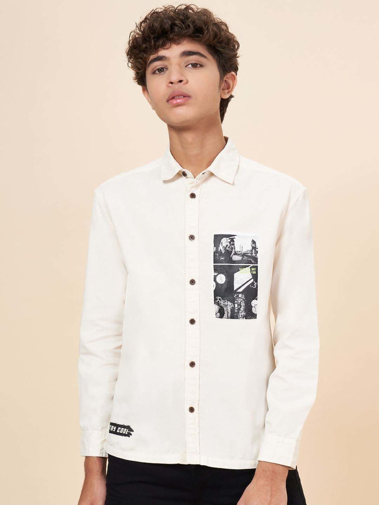 Coolsters by Pantaloons Kids Off White Cotton Printed Full Sleeves Shirts