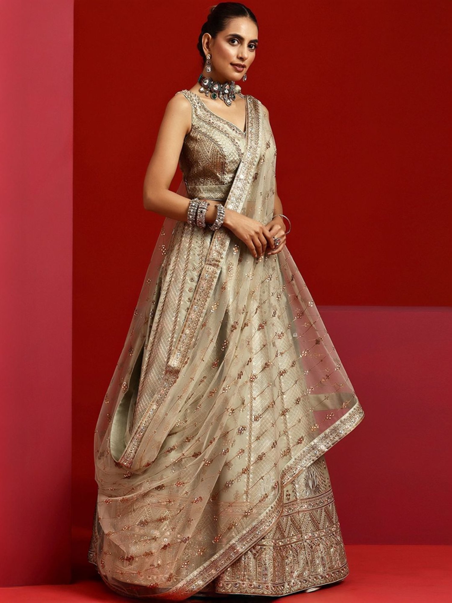 Libas Art Green Embroidered Lehenga Choli Set With Dupatta