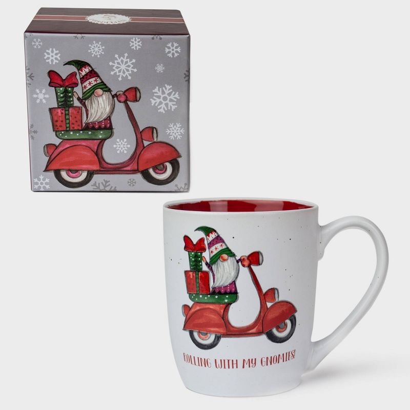 16oz Ceramic Gnome on Motorcycle Mug and Puzzle Gift Set - Peppermint & Pine