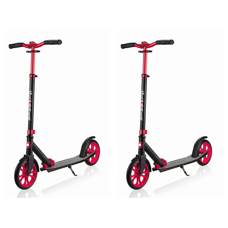 Globber NL 500-205 Series Lightweight Foldable 2-Wheel Kick Scooter for Kids, Teens, and Adults, 220 Pound Capacity, Black and Red (2 Pack)