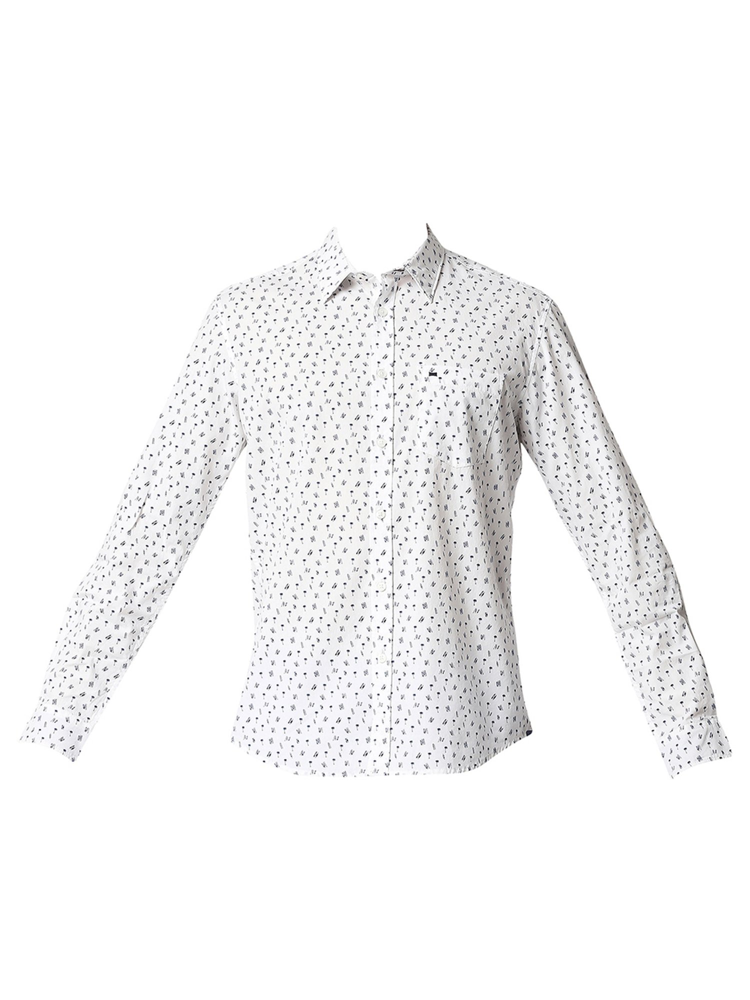 Basics White Cotton Slim Fit Printed Shirt