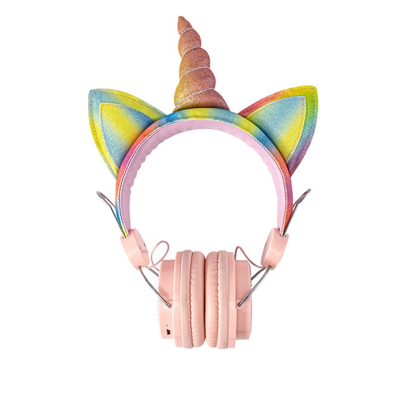 bluetooth Wireless Headphones Stereo HD Dynamic Drivers FM Headset Cute Kid Music Head-Mounted Earphone with Mic-B/Pink