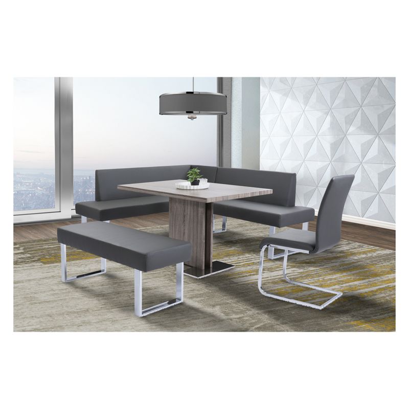 Amanda Contemporary Nook Corner Dining Bench in Gray Faux Leather and Chrome Finish - Armen Living