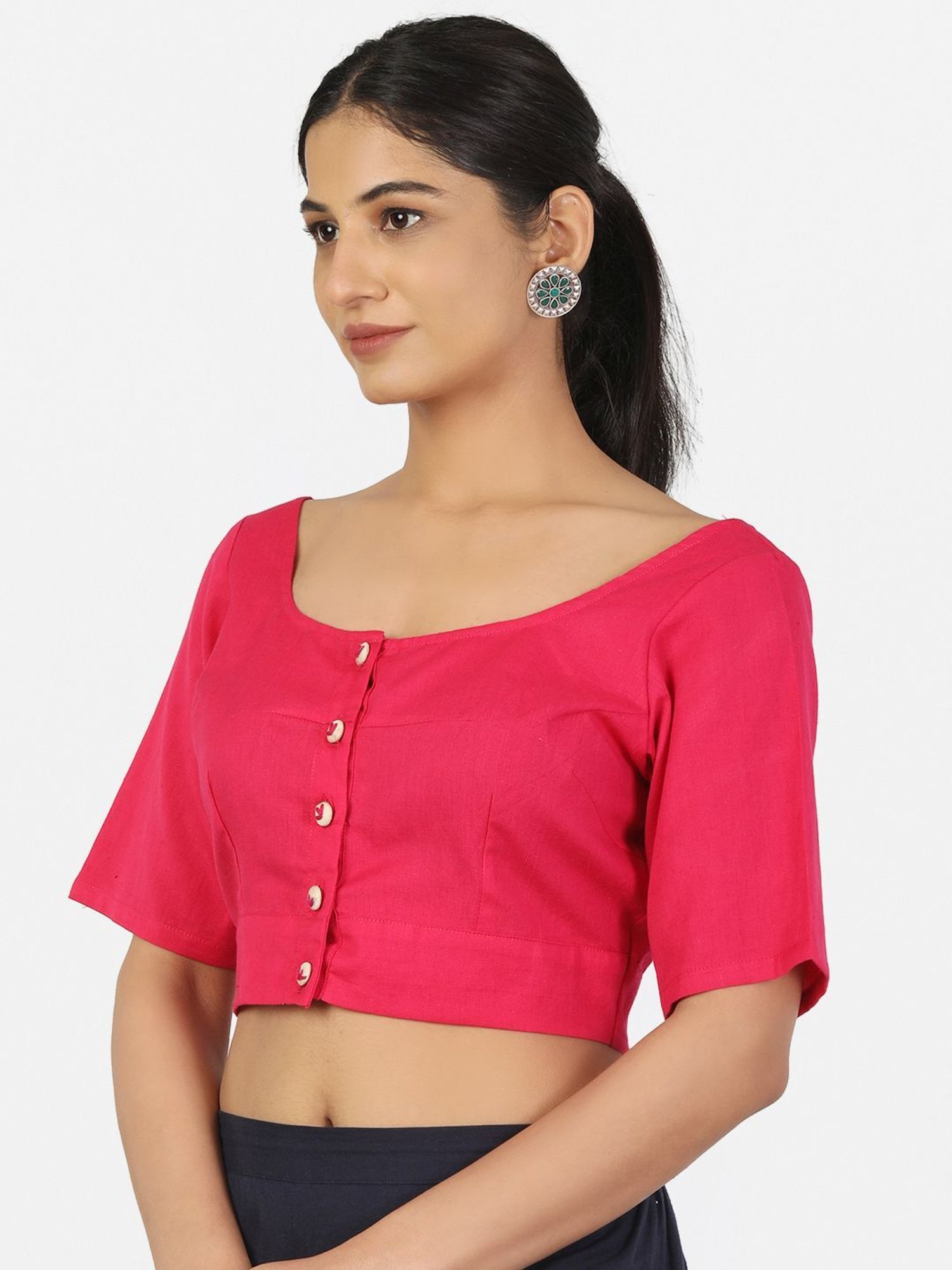Llajja Pink Cotton Readymade Blouse