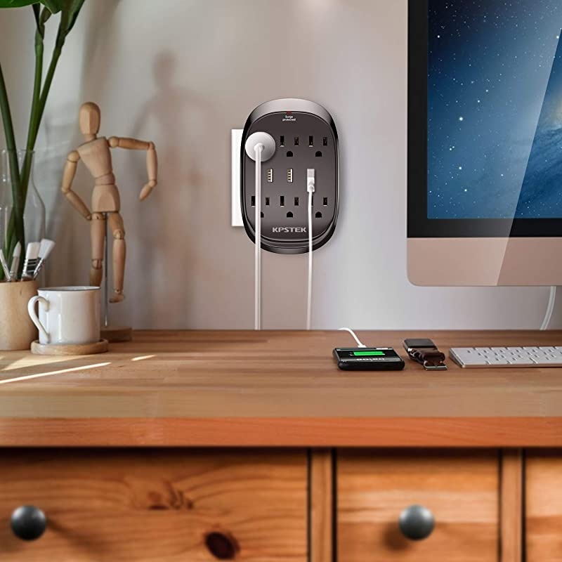 6Outlet Wall Plug Outlet Extender Surge Protector with 3 USB Ports 34A Total Multi Plug Wall Adapter for Home Office and Dorm Room Black KS3336f