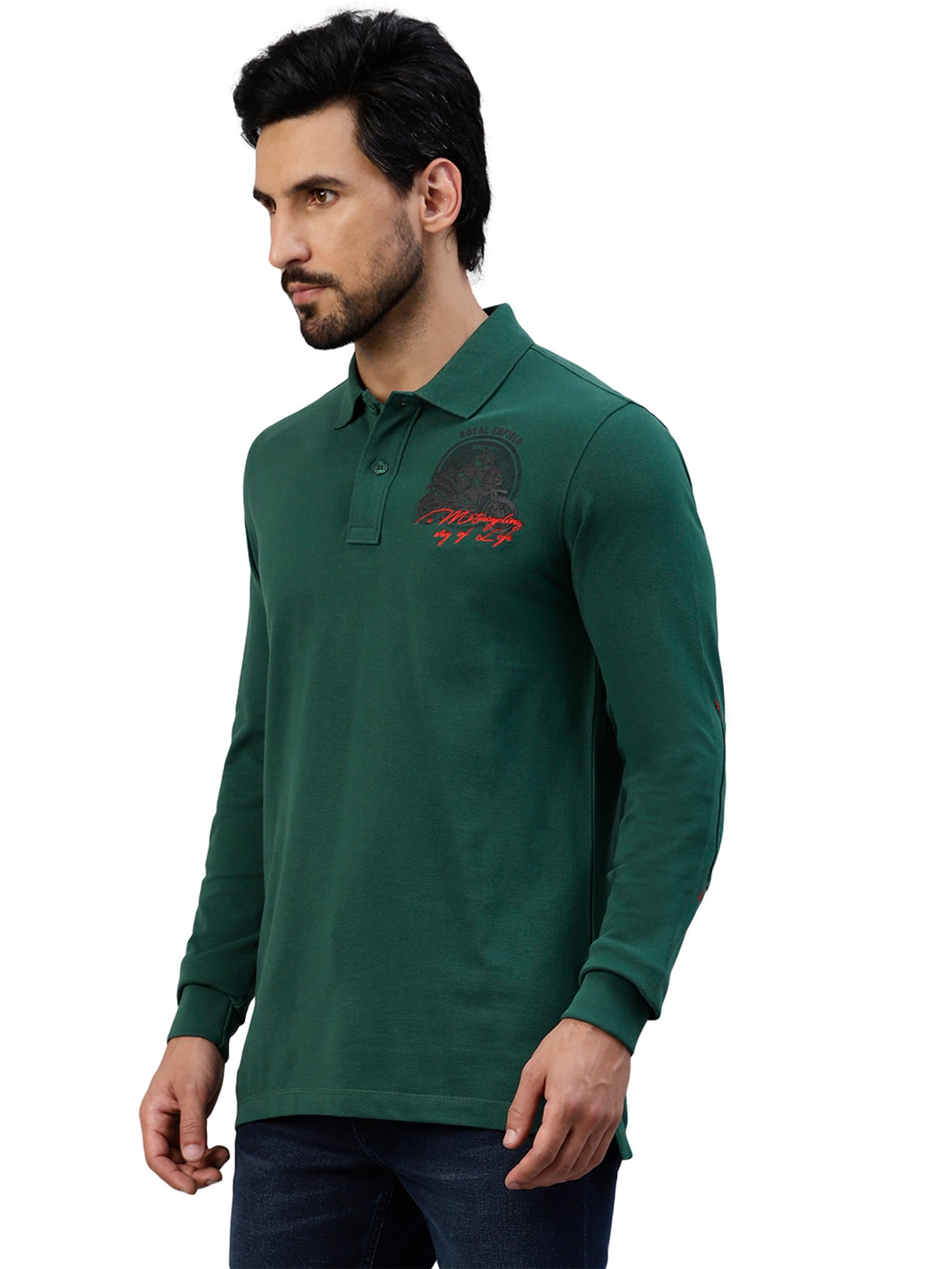 Royal Enfield Moto-venture Dark Green Regular Fit Printed Polo T-Shirt