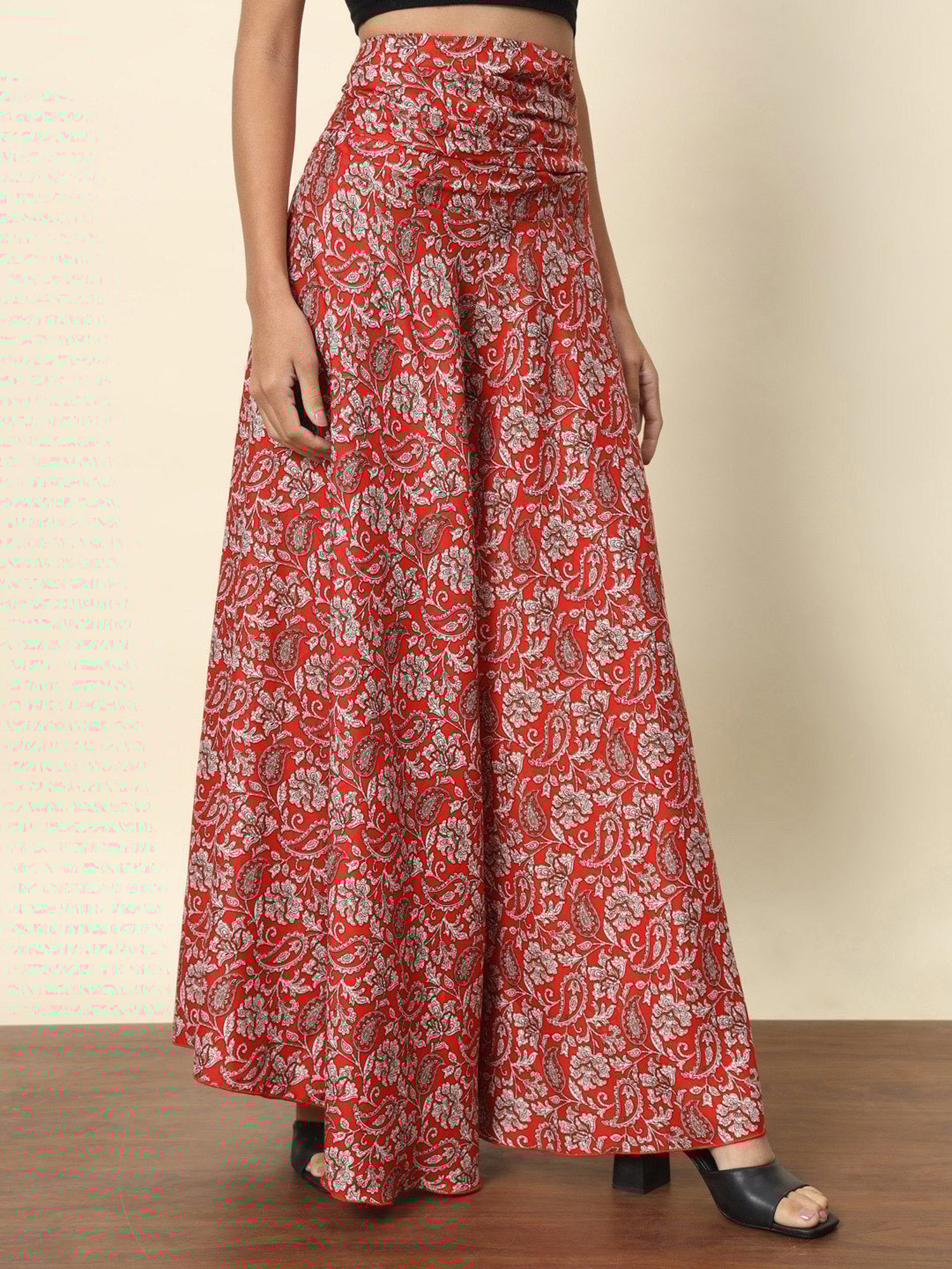 Trend Arrest Red Printed High Rise Palazzos
