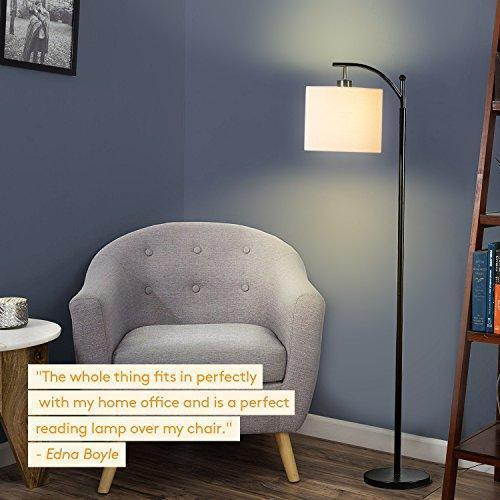 Brightech Montage LED Floor Lamp- Classic Arc Floor Lamp with Hanging Lamp Shade - Tall Industrial Uplight Lamp for Living Room, Family Room, Office or Bedroom, Energy Saving and Long Lasting- Black