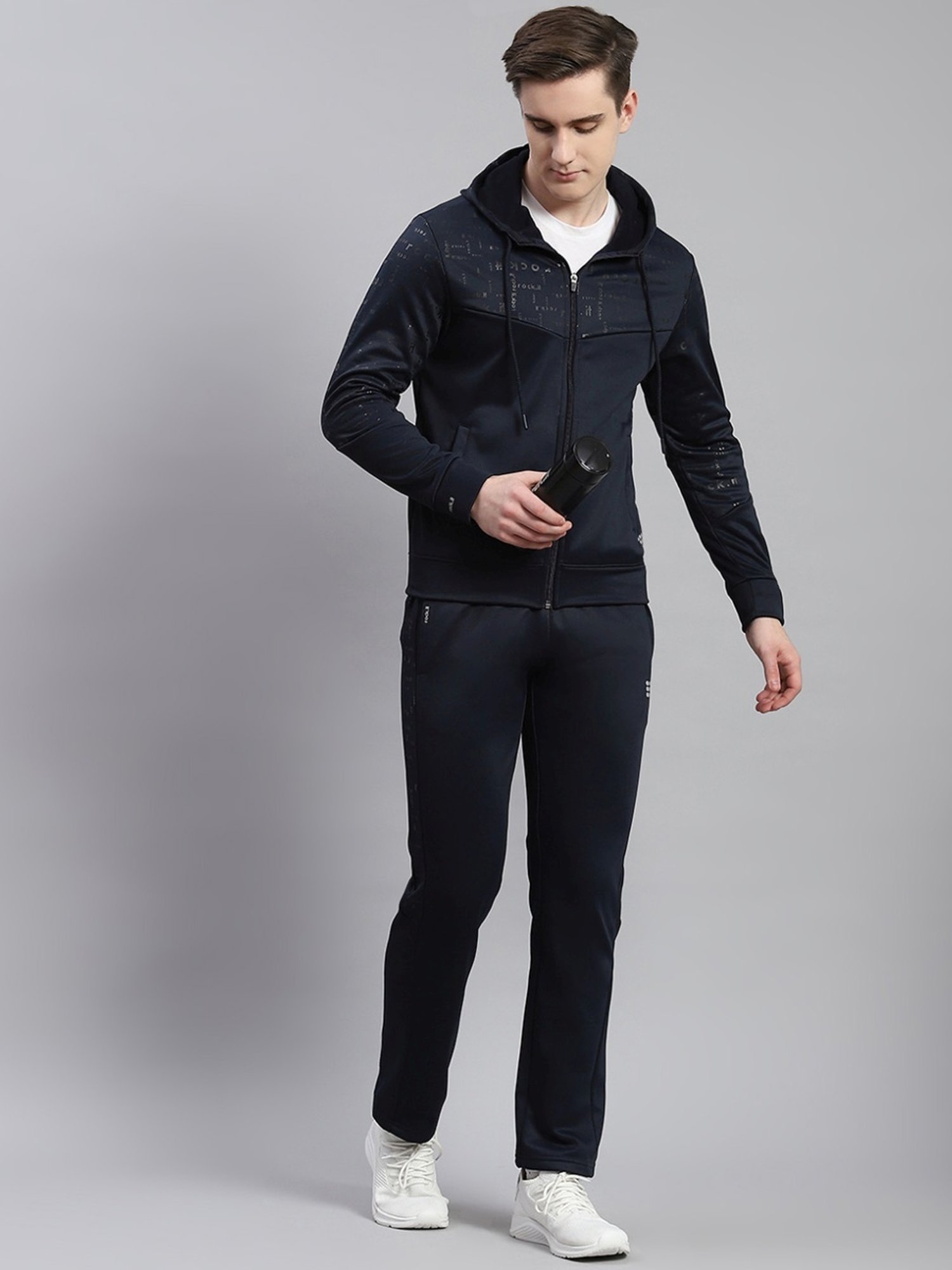 Rock.It Navy Blue Regular Fit Printed Tracksuits