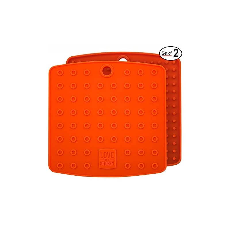 Silicone Pot Holders for Kitchen - Easy to Clean Trivets for Hot Pots and Pans - This Kitchen Tool Works Well as Silicone Trivet, Hot Pads for Oven, Potholders (7x7 in, Black, 1 Pair)