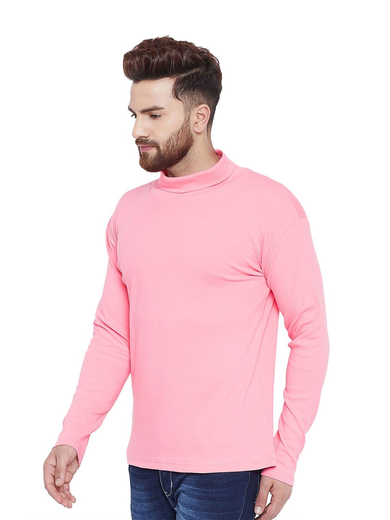 Hypernation Pink Solid High Neck T-Shirt