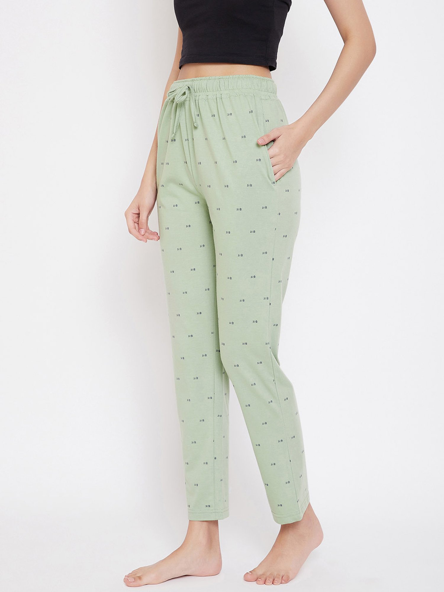 Okane Light Green Printed Pyjamas