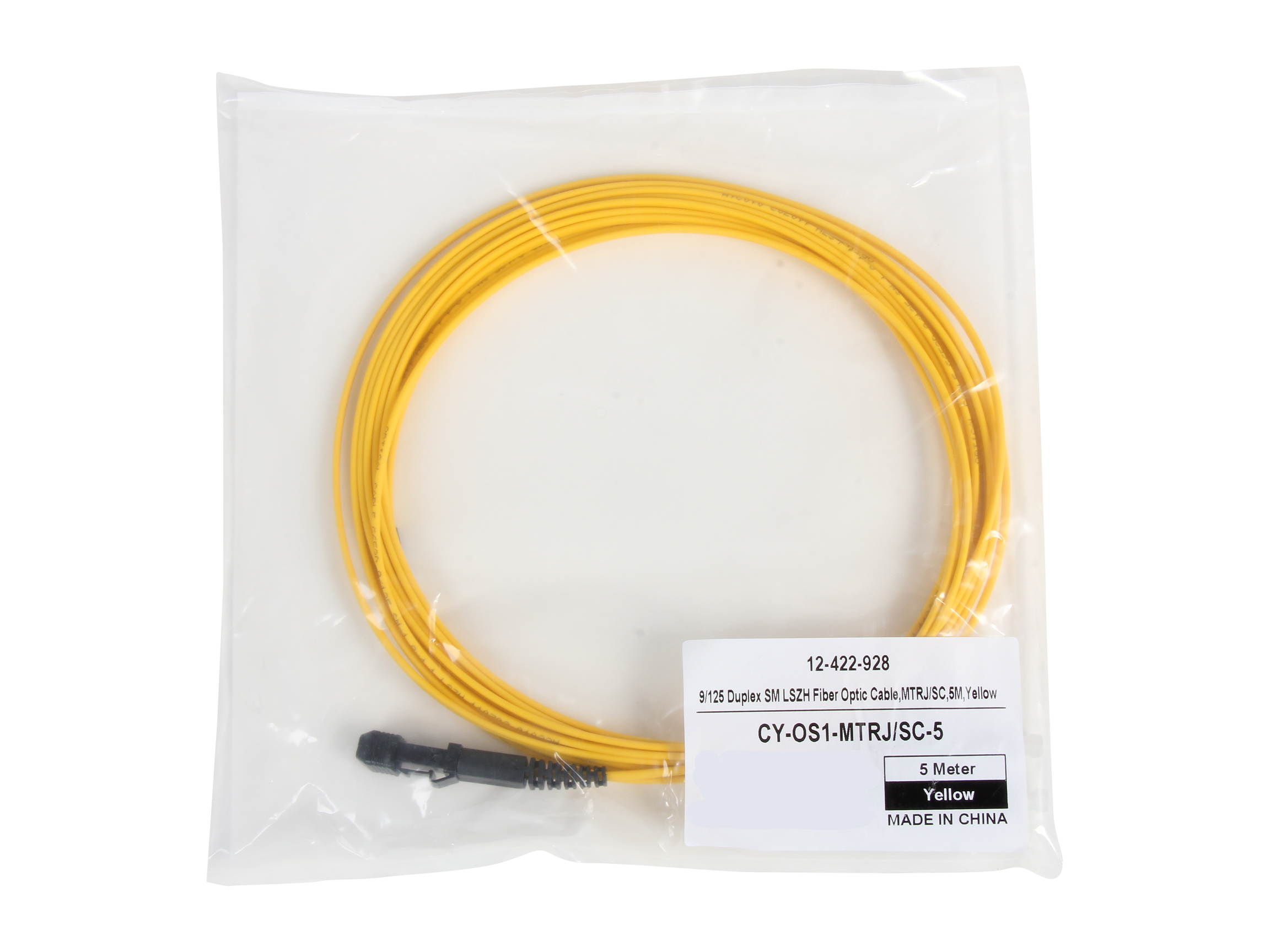 Coboc CY-OS1-MTRJ/SC-5 16.4 ft. Fiber Optic Cable, MTRJ (Male)/SC, Single Mode, Duplex (9/125 Type) - Yellow