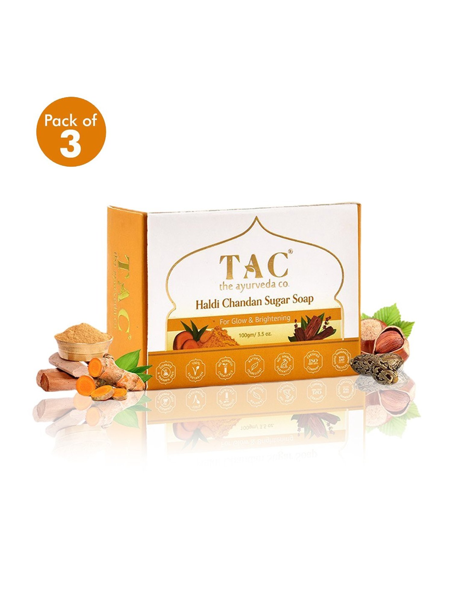 TAC - The Ayurveda Co. Yellow Sandalwood Soap for Men & Women - Pack of 3