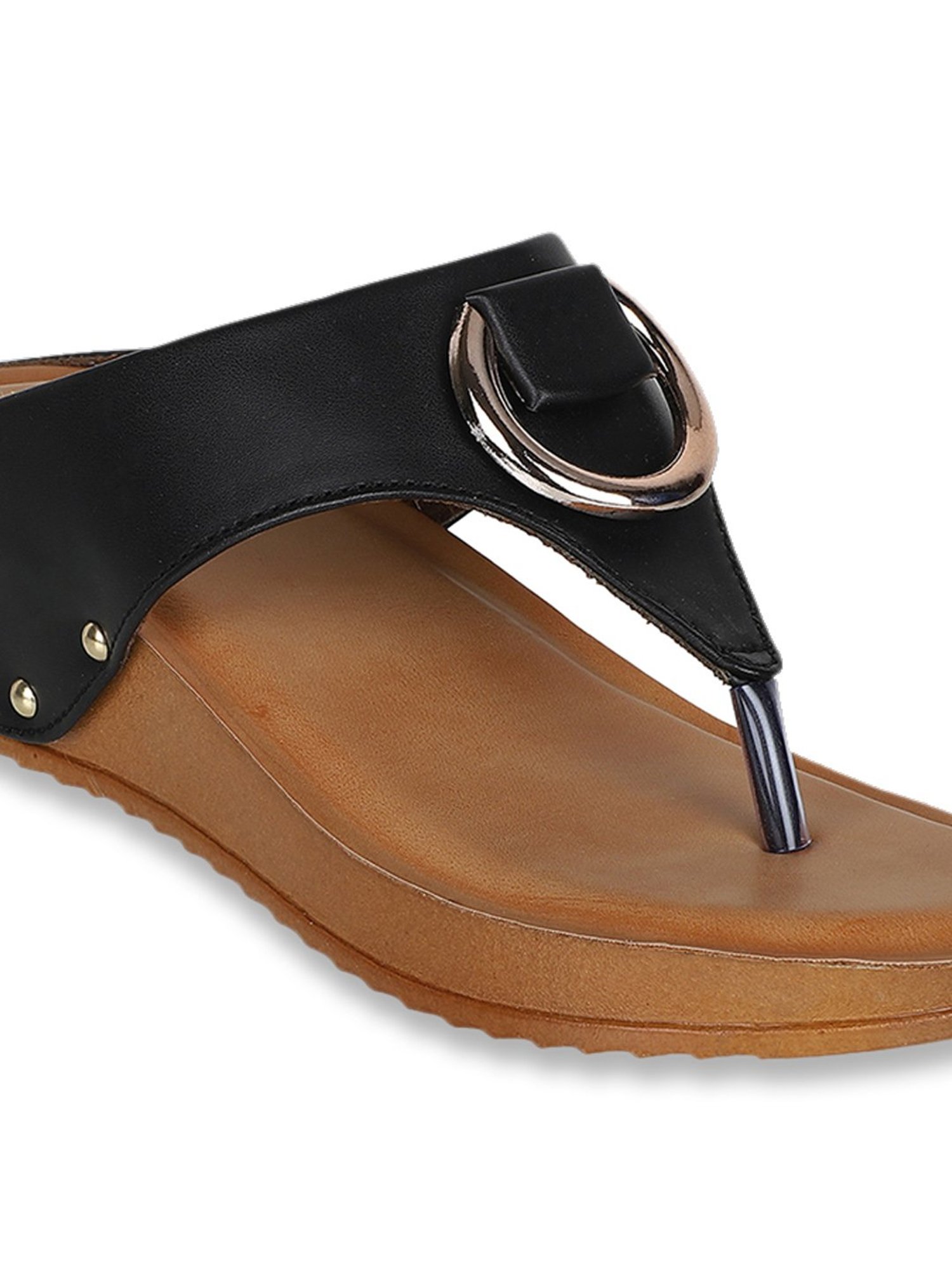 Iconics Women's Black Thong Wedges