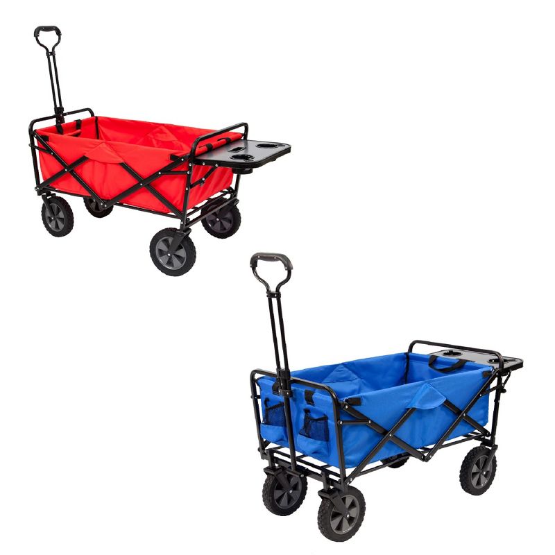 Mac Sports Folding Outdoor Garden Utility Wagon Cart w/ Table (1 Red, 1 Blue)