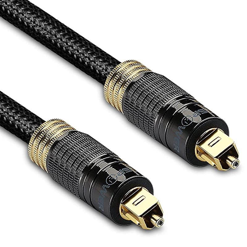 10 Feet 24K Gold Plated Toslink Digital Optical Audio Cable SPDIF Zero RFI amp EMI Interference Metal Connectors amp Ultra Durable Nylon Braided Jacket