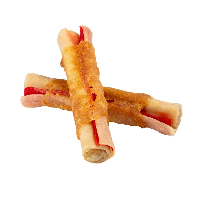 Good N Fun Large Triple Flavored Pork, Beef, and Chicken Wrapped Roll Rawhide Dog Treats - 2ct