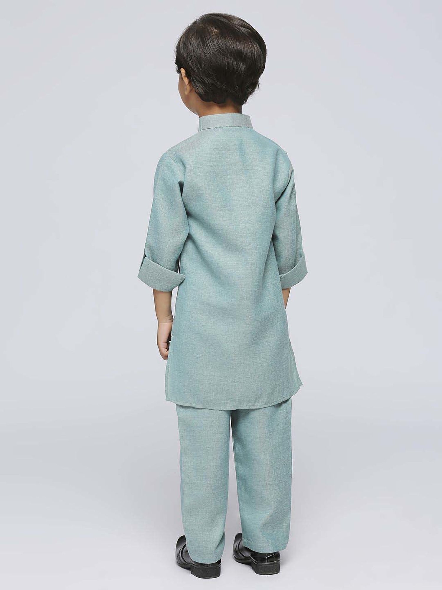 Kids Island Boys Green Jacquard Full Sleeves Kurta Set