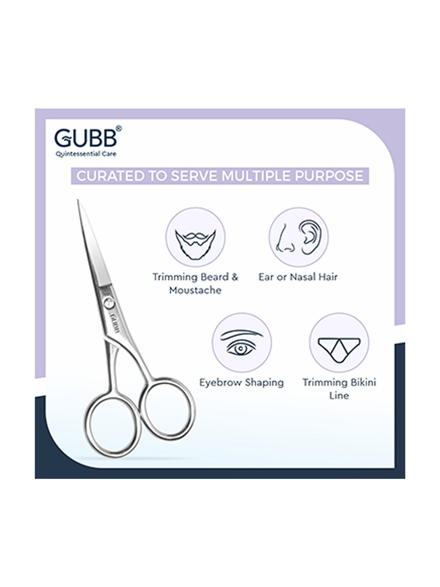 GUBB Grooming Scissor for Moustache Trimming, Beard Cutting & Facial Hair, Stainless Steel Scissor