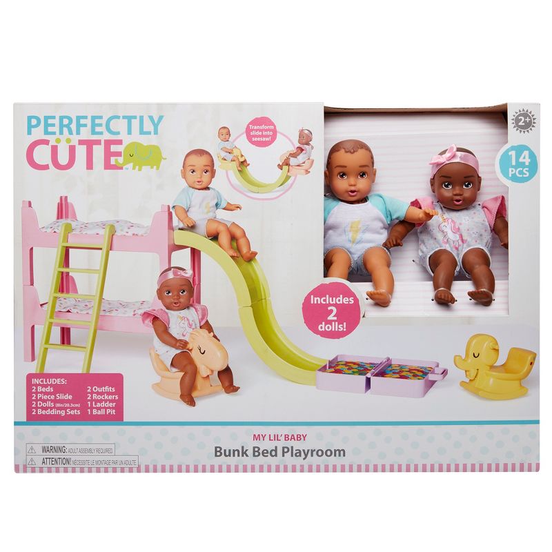 Perfectly Cute My Lil' Baby Bunk Bed Playroom Playset with 8" Brunette Baby Boy & Brunette Baby Girl Dolls