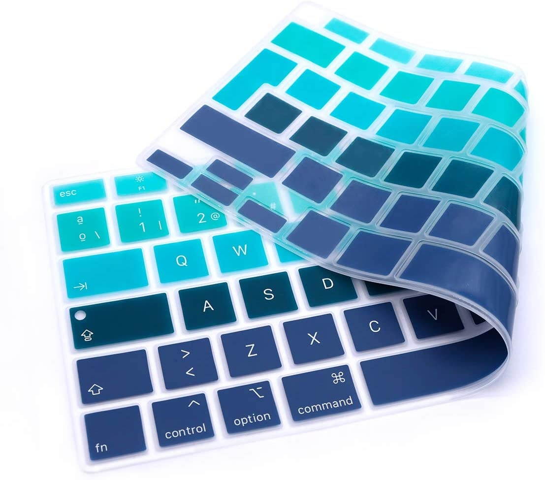 HRH Spanish Language ESP Skin,Silicone Keyboard Cover for MacBook Air 13 Inch 2020 with Touch ID (MODLE A2179 and A2337 Apple M1 Chip, US Layout) Keyboard Accessories Protector-Ombre Green