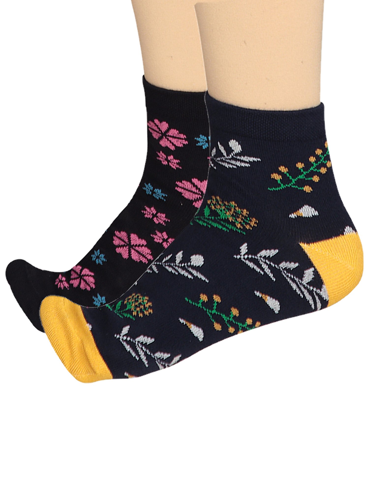 Bodycare Black & Navy Floral Print Socks (Pack Of 2)