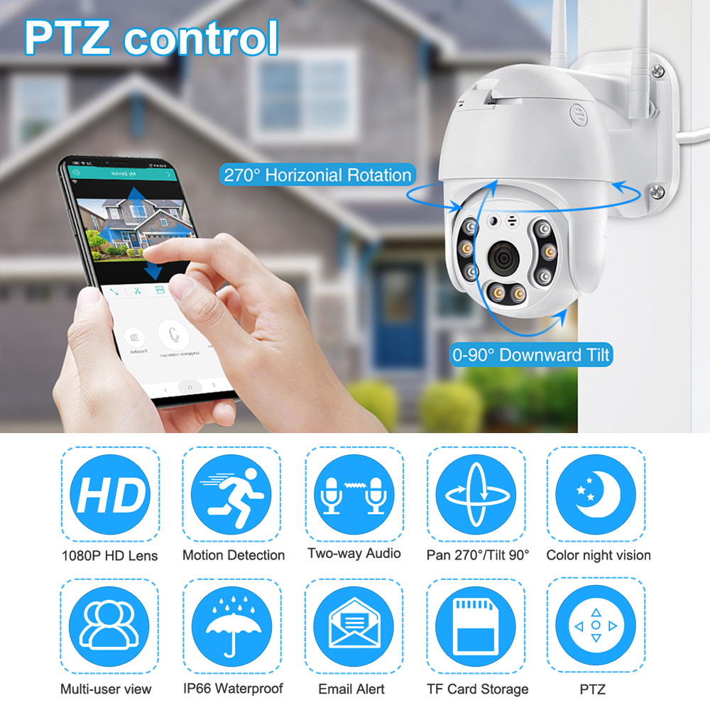 Outdoor Security Camera 1080P Home Surveillance Camera Wireless WiFi IP Camera Pan Tilt Dome Clear Night Vision  Waterproof/Two Way Audio/Motion Detection/Alarm Intelligent