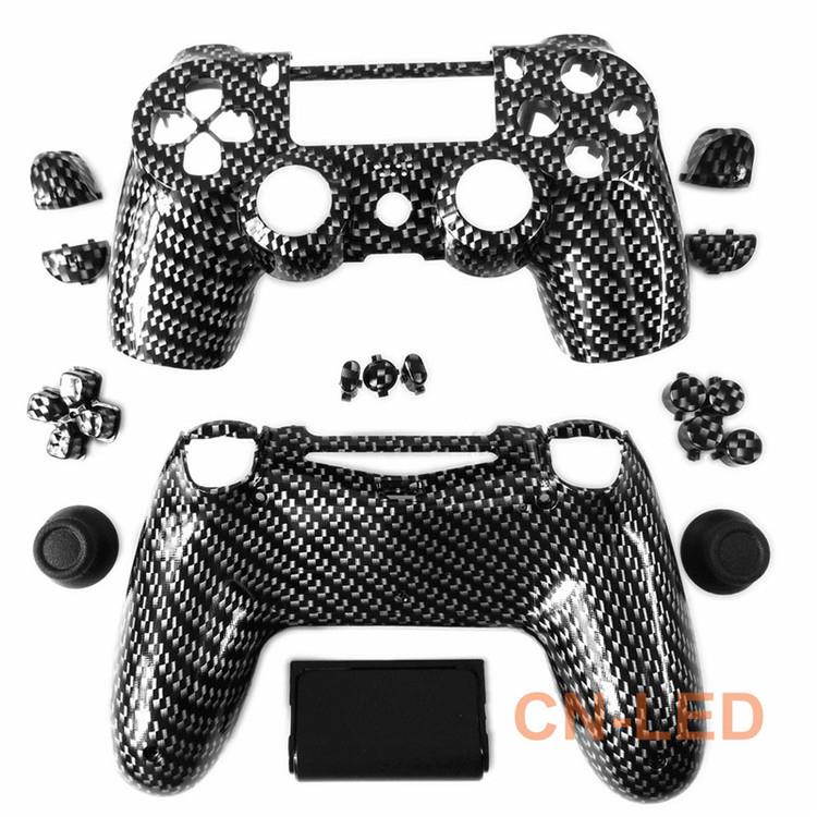 Hydro Dipped Black Silver Carbon Fiber Housing Shell case for PS4 Controller