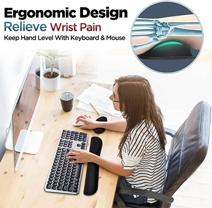 Aigrous Enlarge Gel Memory Foam Set Keyboard Wrist Rest Pad, Mouse Wrist Cushion Support for Office, Computer, Laptop, Mac, Comfortable, Lightweight for Easy Typing Pain Relief