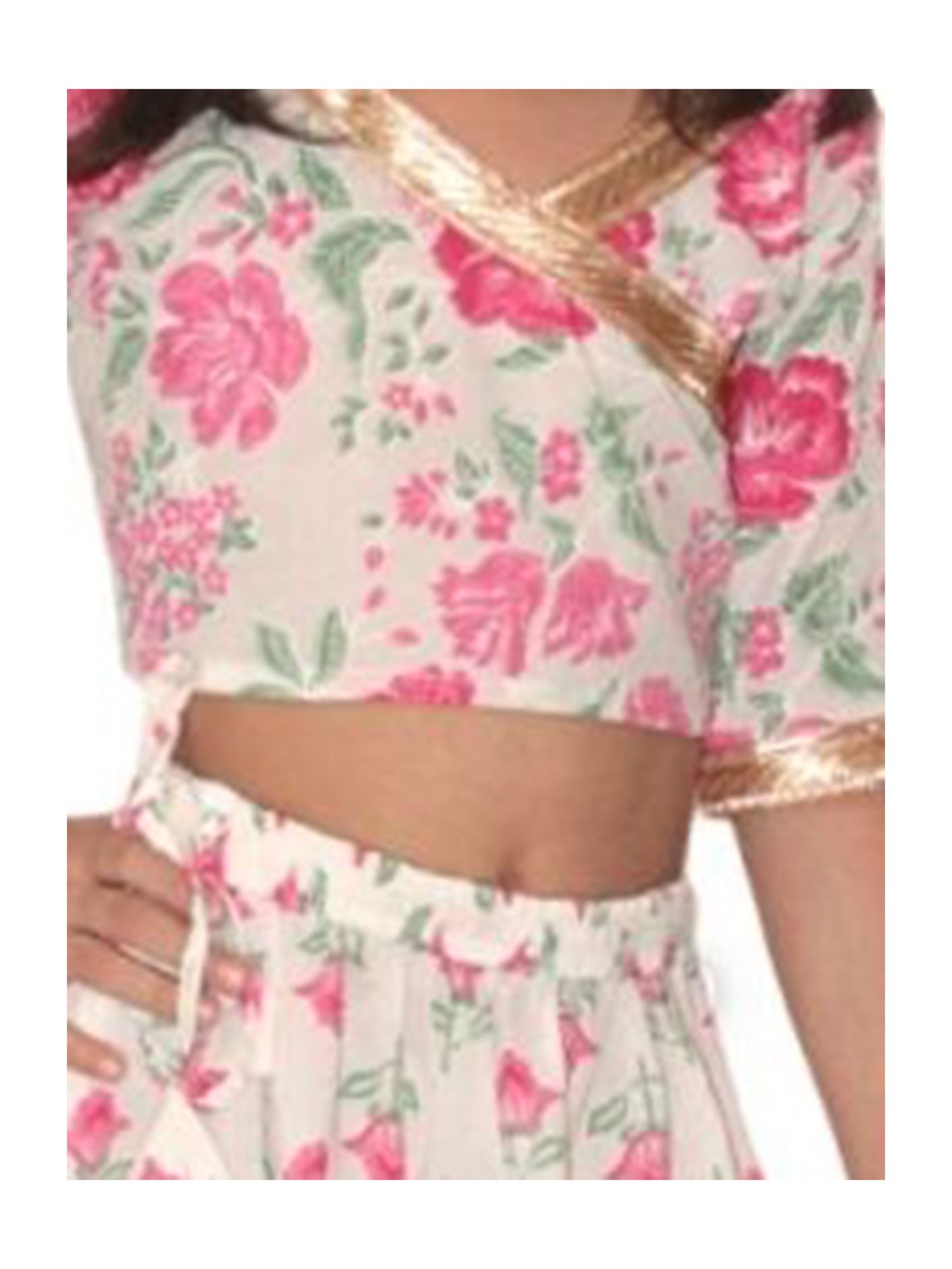 Tippy Top Kids White & Pink Floral Print Lehenga with Choli