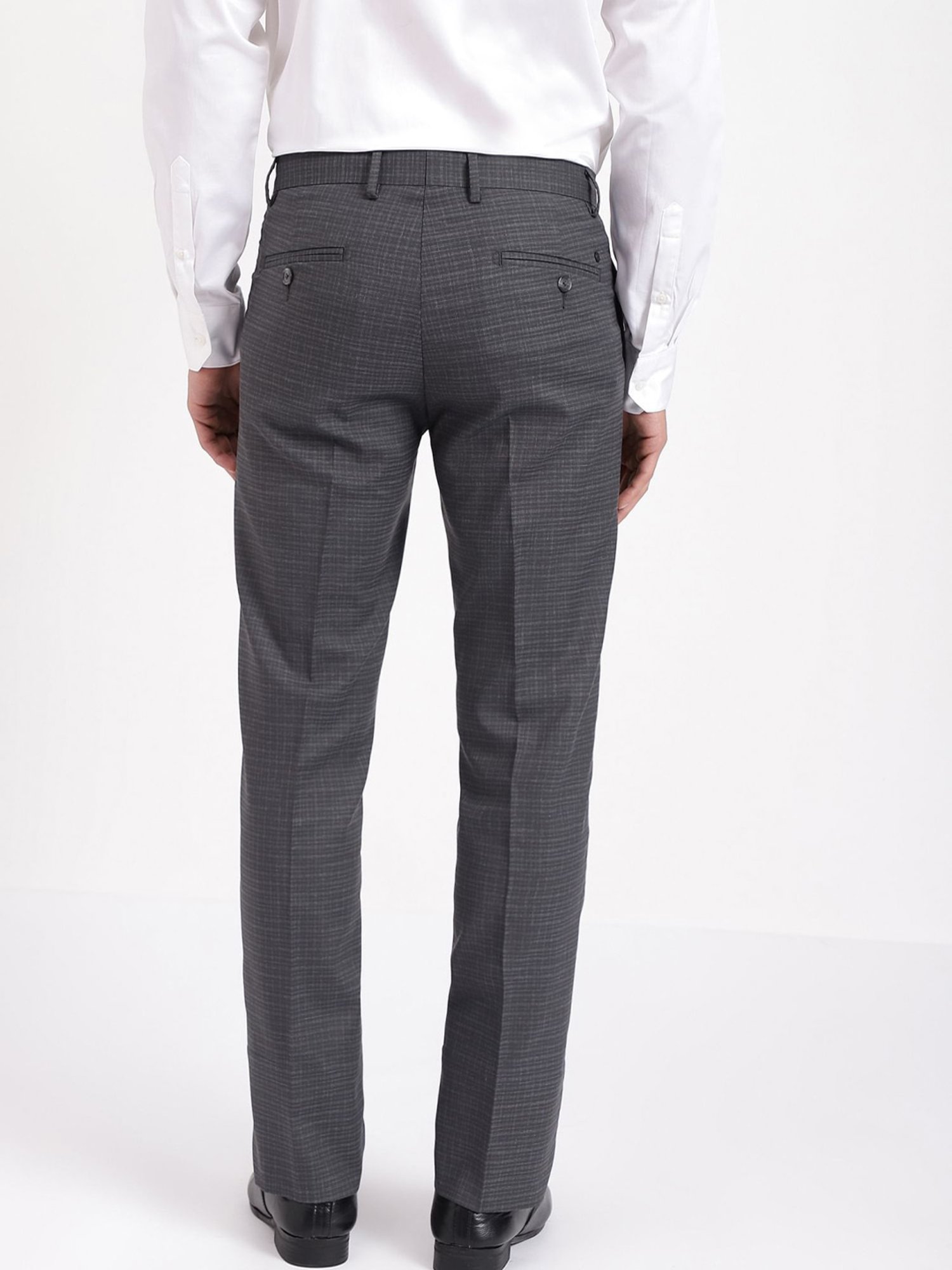 Arrow Grey Regular Fit Checks Trousers