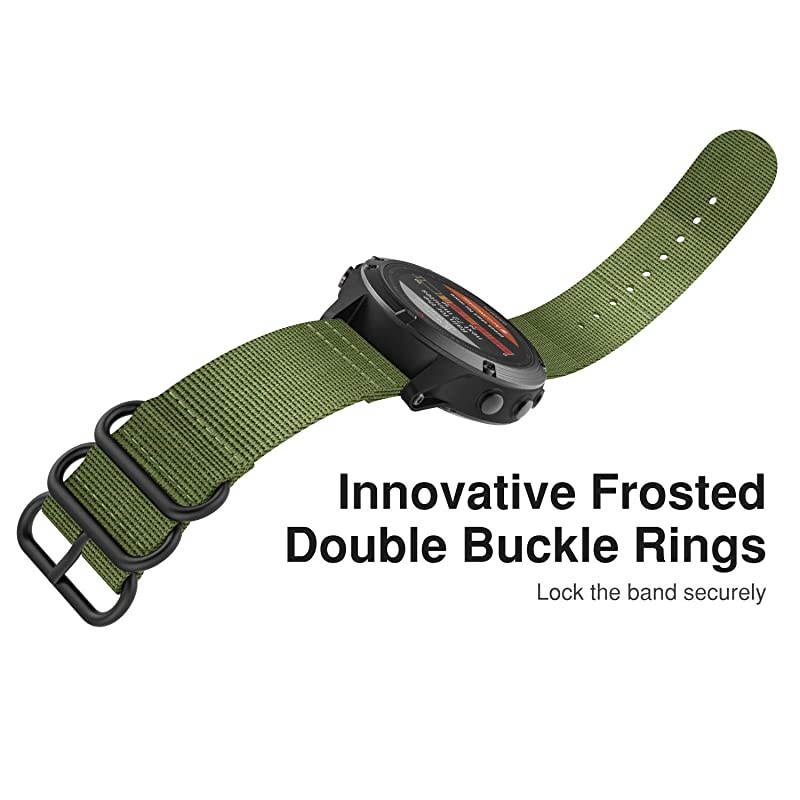 Band Compatible with Garmin Fenix 66 ProFenix 55 PlusForerunner 935 Fine Woven Nylon Adjustable Replacement Strap with Metal Buckle Army Green