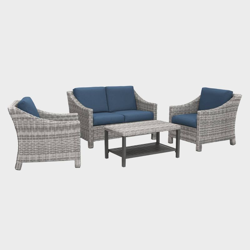Marietta 4pc Seating Set with Sunbrella - Navy - Leisure Made