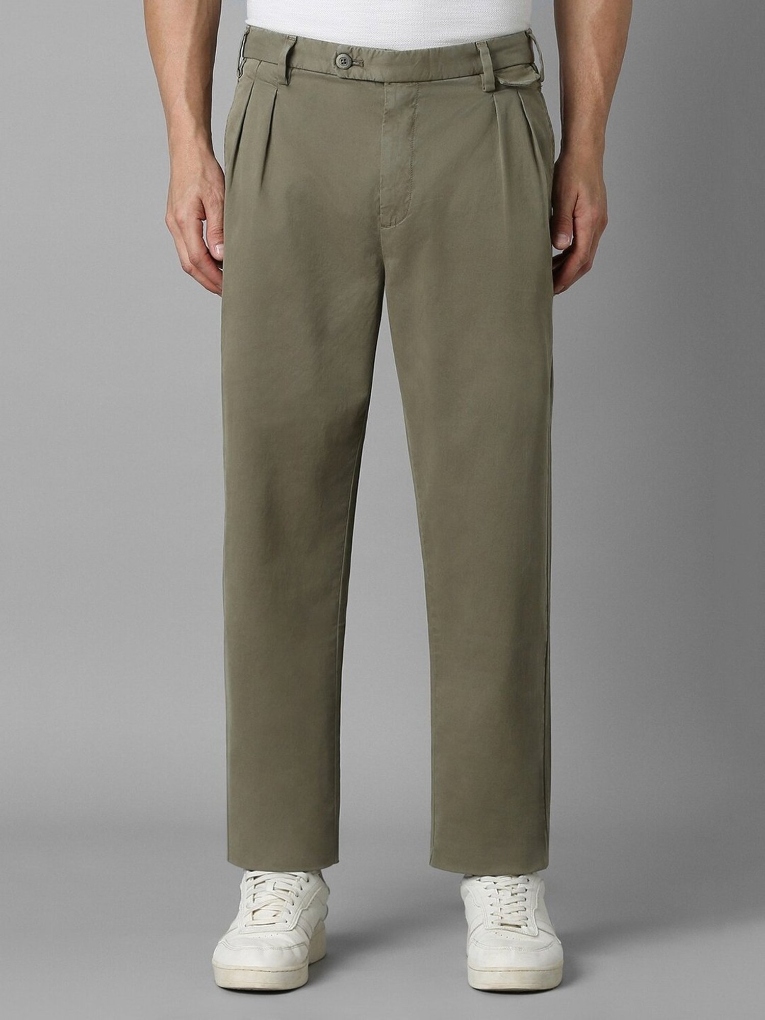 Louis Philippe Green Regular fit Solid Casual Trouser