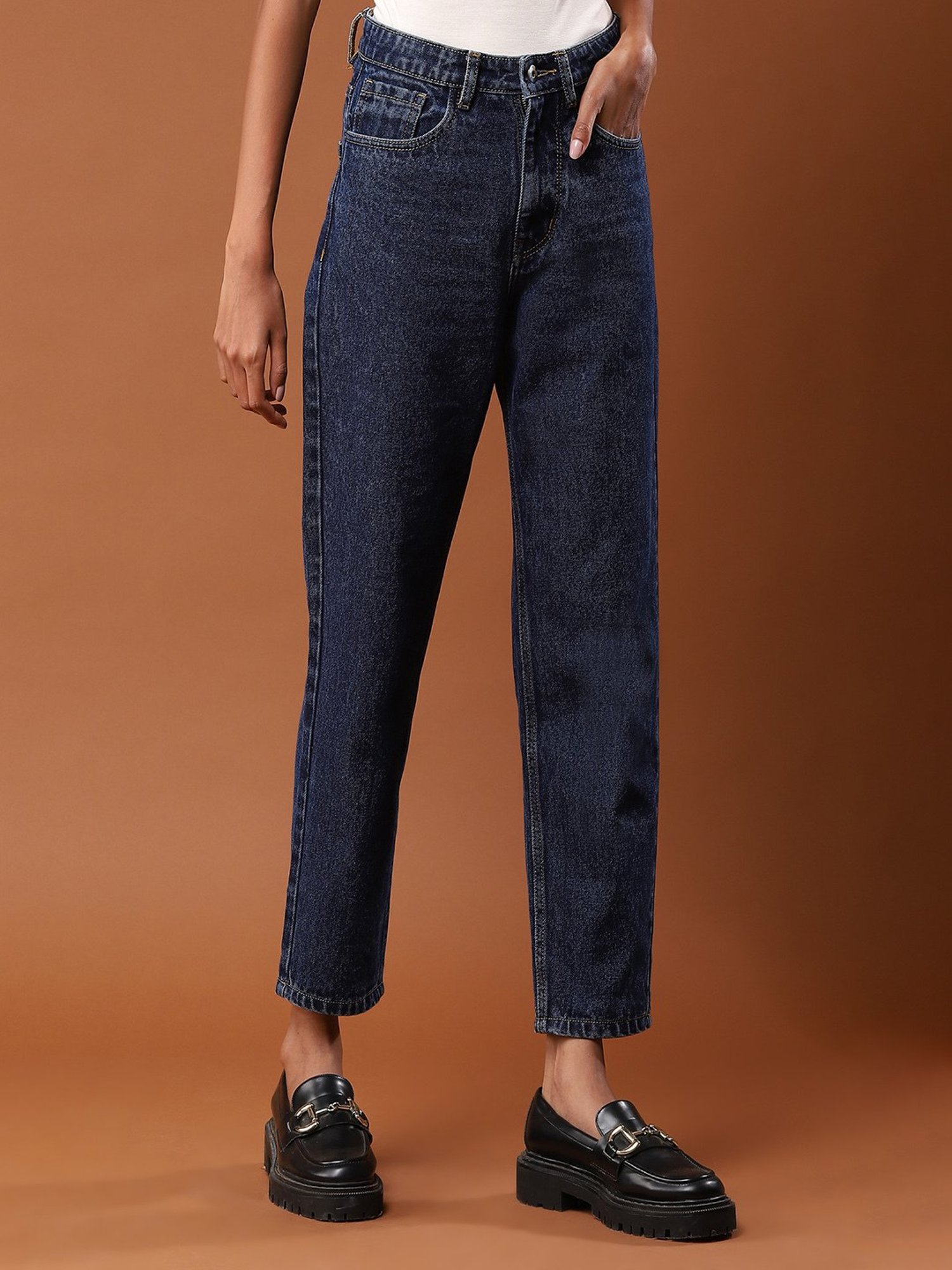 aarke Ritu Kumar Dark Blue Straight Fit Mid Rise Jeans