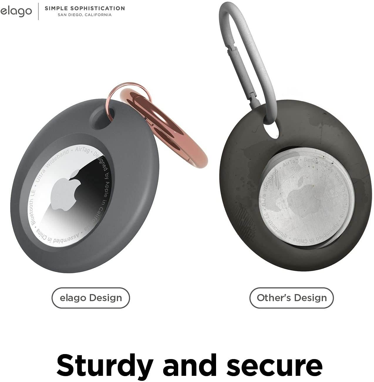 elago Basic Case Compatible with AirTag Keychain - Full Protection, Keychain Included, Slim and Simple Design, Premium Food Grade Silicone, Scratch-Free, Safe for Kids and Pets [Dark Gray]