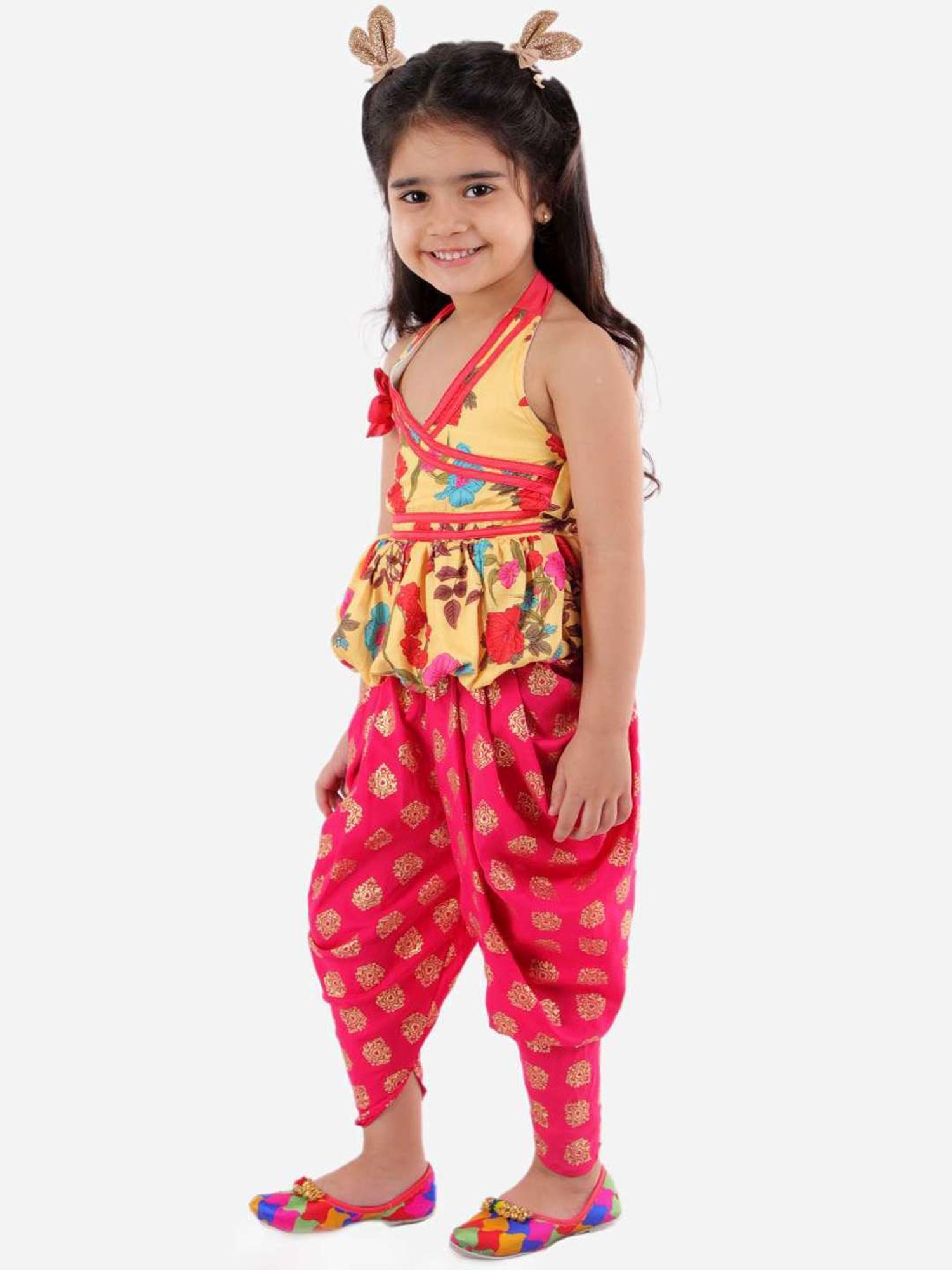 TWISHA Kids Yellow & Pink Floral Print Top Set