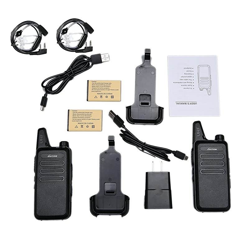 Mini Walkie Talkies with Earpiece Rechargeable 3 Watt for Camping Hiking Playing Outdoor Game by  (Black 2 Packs)