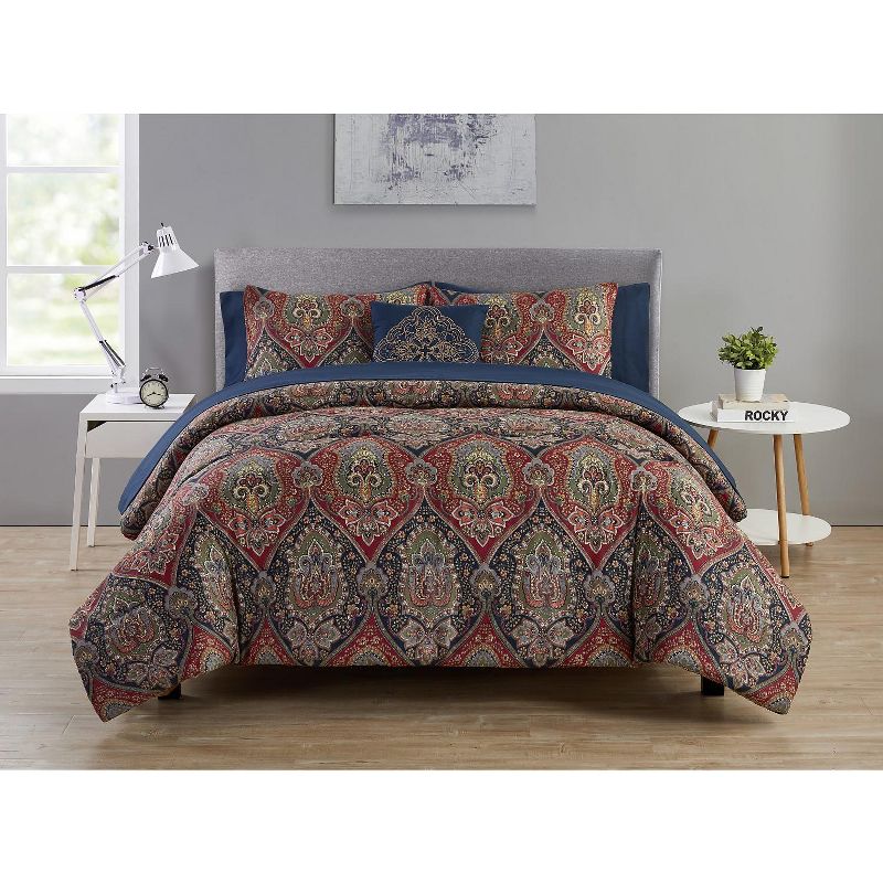 VCNY Home Dion Burgundy/Navy Damask Bed-in-a-Bag Comforter Set - Burgundy/Navy 8 Piece King Comforter Set